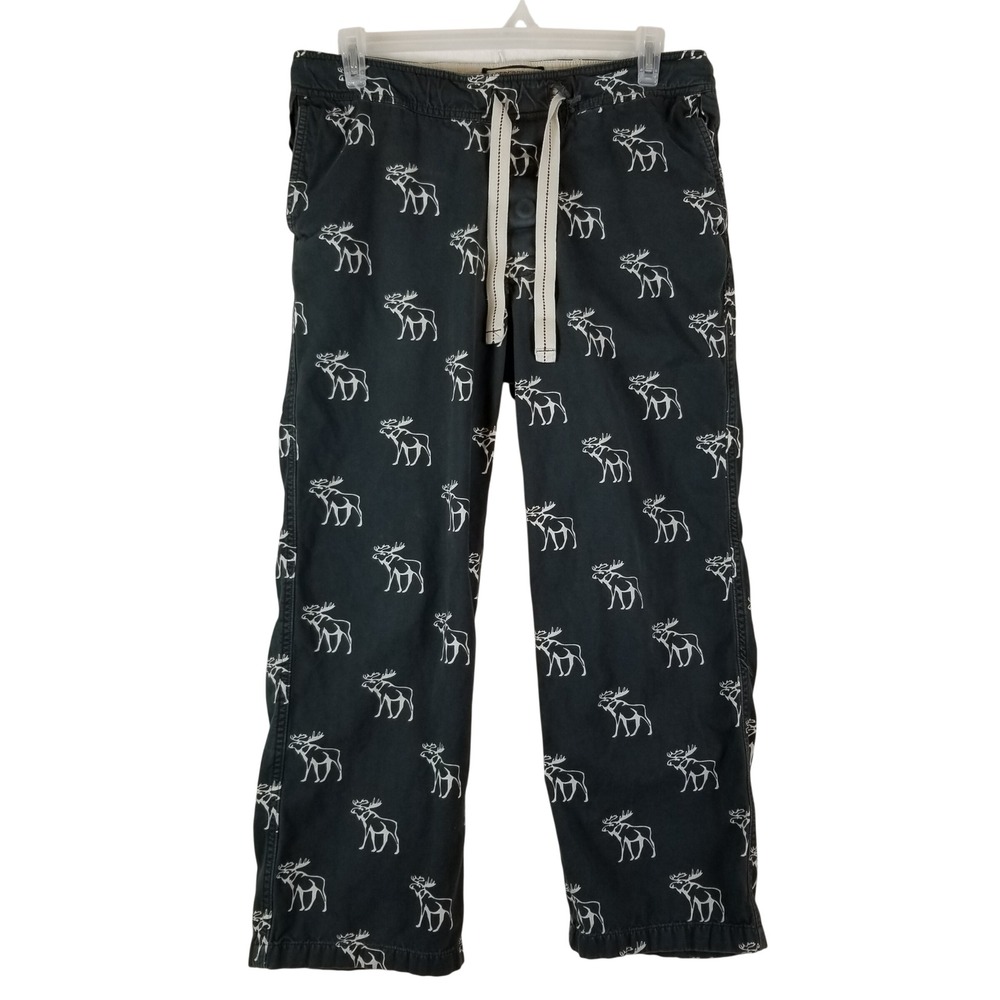 Abercrombie & Fitch Pajama Pants Mens Small Navy‎ Blue Moose Print Cotton Lounge